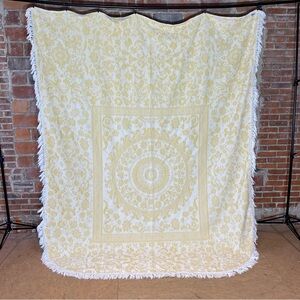 Vintage Bates Queen Elizabeth Woven Bedspread 65” x 107” Gold Fringe Damask Twin
